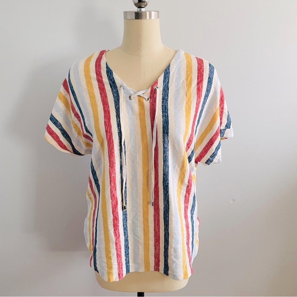 Rafaella Beachy Stripe Tie Front Top- Size XL- NWOT